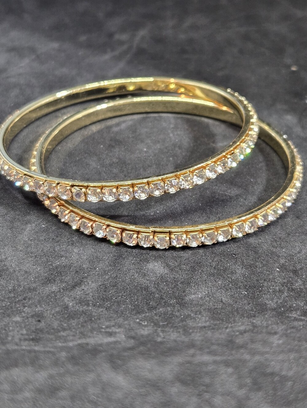 Gold Tone Rhinestone Bangle Bracelets Large - Picture 5 of 6